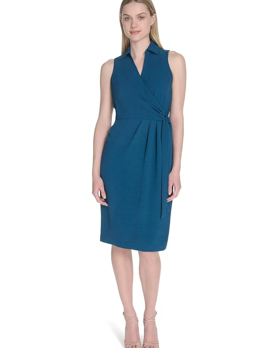 Calvin Klein Aerowash Collared Elastic Waist Self Tie Midi Women's