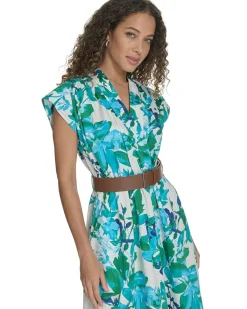 Calvin Klein Belted Floral Cotton Aline Women's