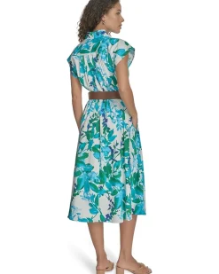 Calvin Klein Belted Floral Cotton Aline Women's