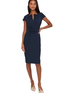 Calvin Klein Cap Sleeve Asymmetrical Neck Crepe Sheath Women's
