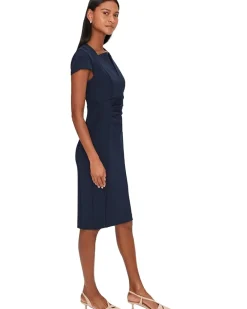 Calvin Klein Cap Sleeve Asymmetrical Neck Crepe Sheath Women's