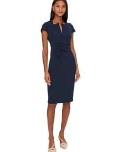 Calvin Klein Cap Sleeve Asymmetrical Neck Crepe Sheath Women's