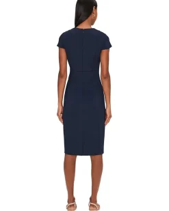 Calvin Klein Cap Sleeve Asymmetrical Neck Crepe Sheath Women's