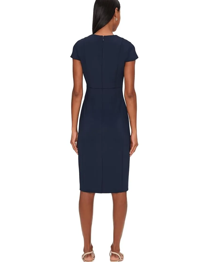 Calvin Klein Cap Sleeve Asymmetrical Neck Crepe Sheath Women's