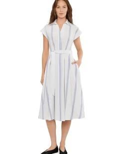 Calvin Klein Cap Sleeve Striped Self Tie Gauze Aline Women's