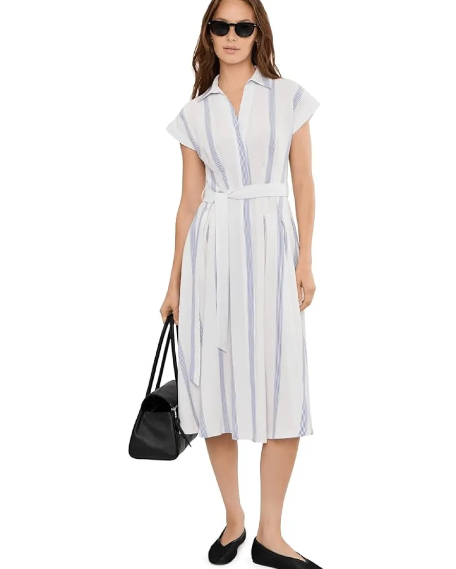 Calvin Klein Cap Sleeve Striped Self Tie Gauze Aline Women's