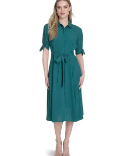 Calvin Klein Chiffon Short Sleeve Shirt Dress Women's