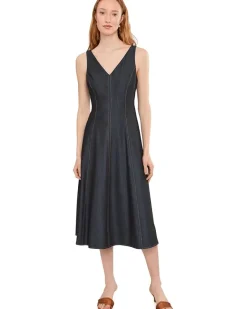 Calvin Klein Denim V-Neck Sleeveless A-Line Women's
