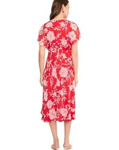 Calvin Klein Floral Chiffon Flutter Sleeve Midi Women's