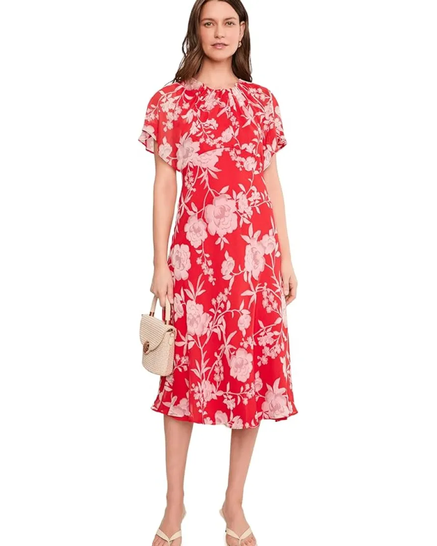 Calvin Klein Floral Chiffon Flutter Sleeve Midi Women's