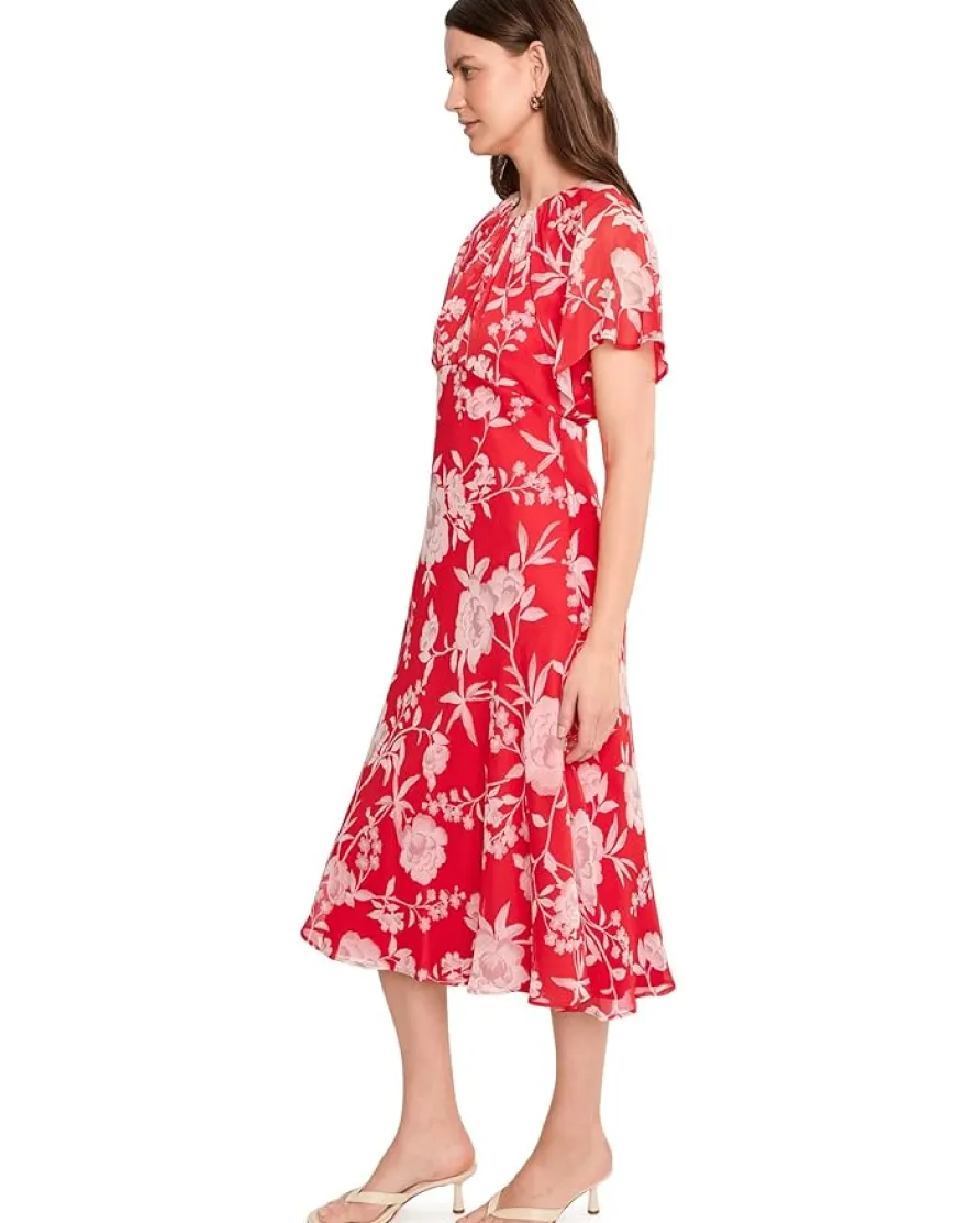 Calvin Klein Floral Chiffon Flutter Sleeve Midi Women's