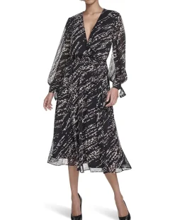 Calvin Klein Long Sleeve Chiffon Shirtdress Women's