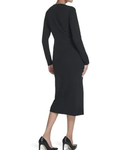 Calvin Klein Long Sleeve Solid Rouched Midi Women's