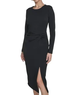 Calvin Klein Long Sleeve Solid Rouched Midi Women's
