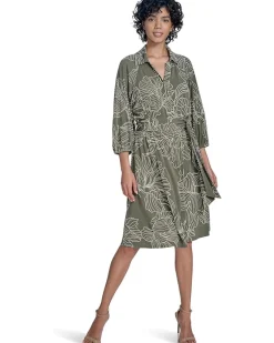 Calvin Klein Matte Jersey Puff Sleeve Self Tie Aline Women's