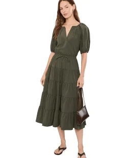 Calvin Klein Puff Sleeve Commuter Tiered Midi Women's