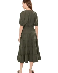 Calvin Klein Puff Sleeve Commuter Tiered Midi Women's