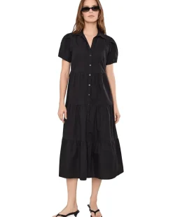 Calvin Klein Puff Sleeve Cotton Tiered A-Line Midi Women's
