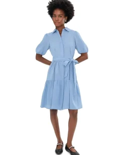 Calvin Klein Puff Sleeve Self Tie Tencel Ruffled Aline Women's