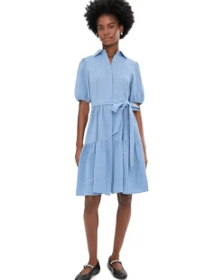 Calvin Klein Puff Sleeve Self Tie Tencel Ruffled Aline Women's