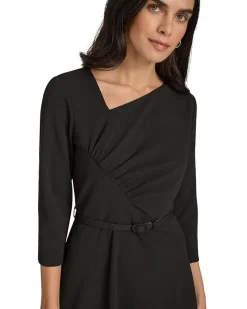 Calvin Klein Scuba Crepe Asym Rouched Neck Midi With Belt Women's