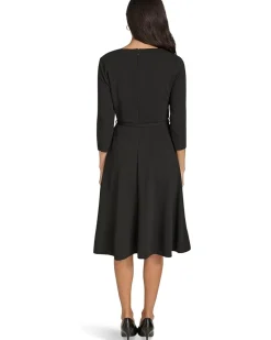 Calvin Klein Scuba Crepe Asym Rouched Neck Midi With Belt Women's