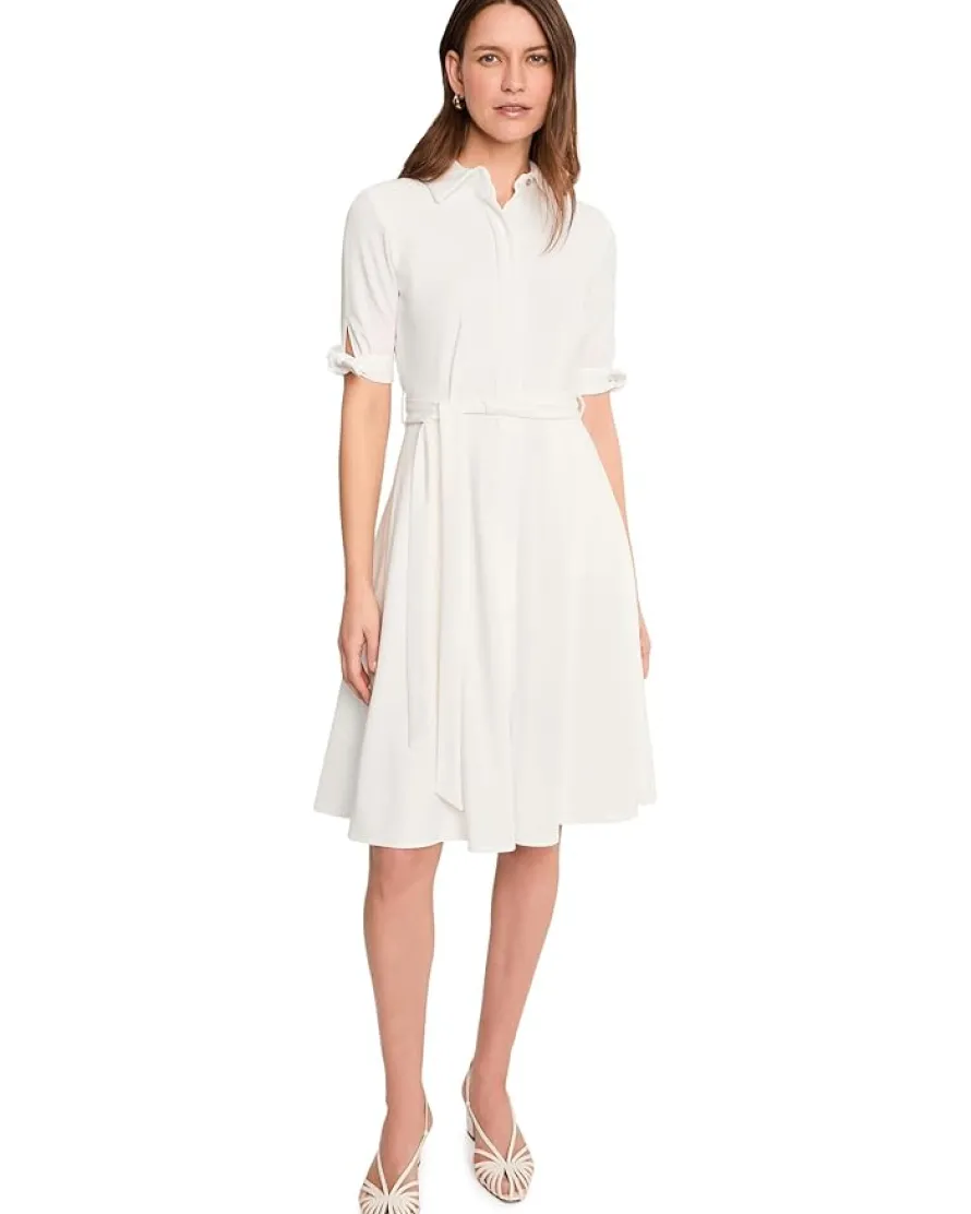 Calvin Klein Scuba Crepe Short Sleeve Self Tie Shirt Dress Women's