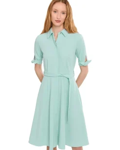 Calvin Klein Scuba Crepe Short Sleeve Self Tie Shirt Dress Women's