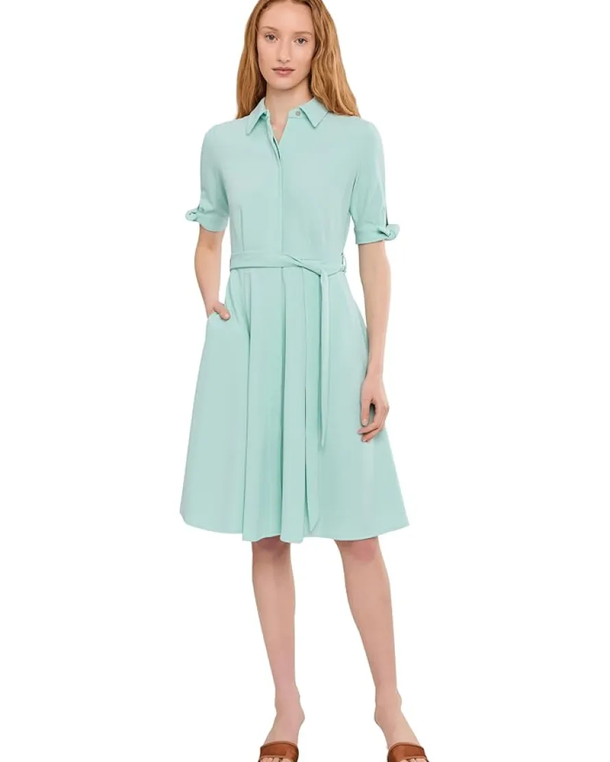 Calvin Klein Scuba Crepe Short Sleeve Self Tie Shirt Dress Women's