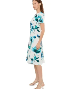 Calvin Klein Short Sleeve Linen Floral Aline Dress Women's