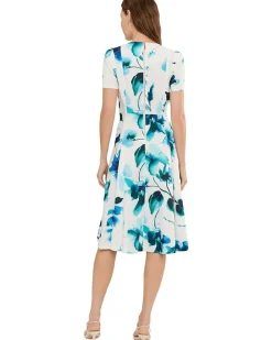 Calvin Klein Short Sleeve Linen Floral Aline Dress Women's