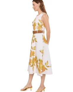 Calvin Klein Sleeveless Belted Floral Scuba A-Line Midi Women's