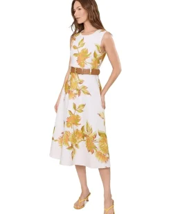 Calvin Klein Sleeveless Belted Floral Scuba A-Line Midi Women's