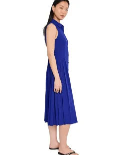 Calvin Klein Sleeveless Collared Pleated Guauze Dress Women's