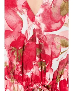 Calvin Klein Sleeveless Dot Crepe Floral Drawstring Midi Dress Women's