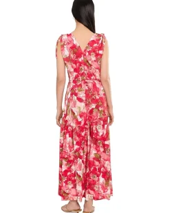 Calvin Klein Sleeveless Dot Crepe Floral Drawstring Midi Dress Women's