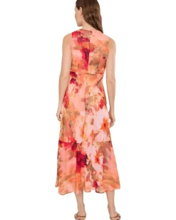 Calvin Klein Sleeveless Floral Chiffon Ruffle Hem Women's