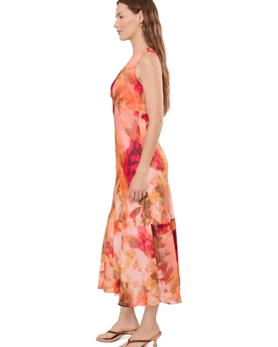 Calvin Klein Sleeveless Floral Chiffon Ruffle Hem Women's