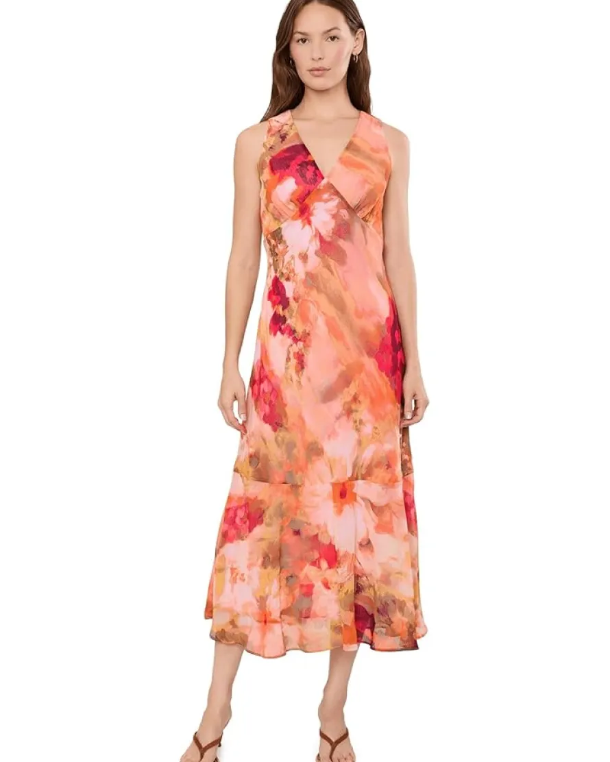 Calvin Klein Sleeveless Floral Chiffon Ruffle Hem Women's