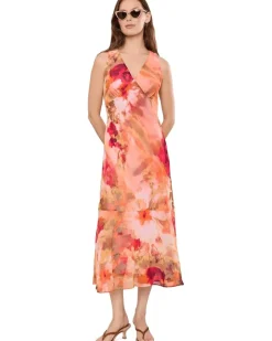 Calvin Klein Sleeveless Floral Chiffon Ruffle Hem Women's