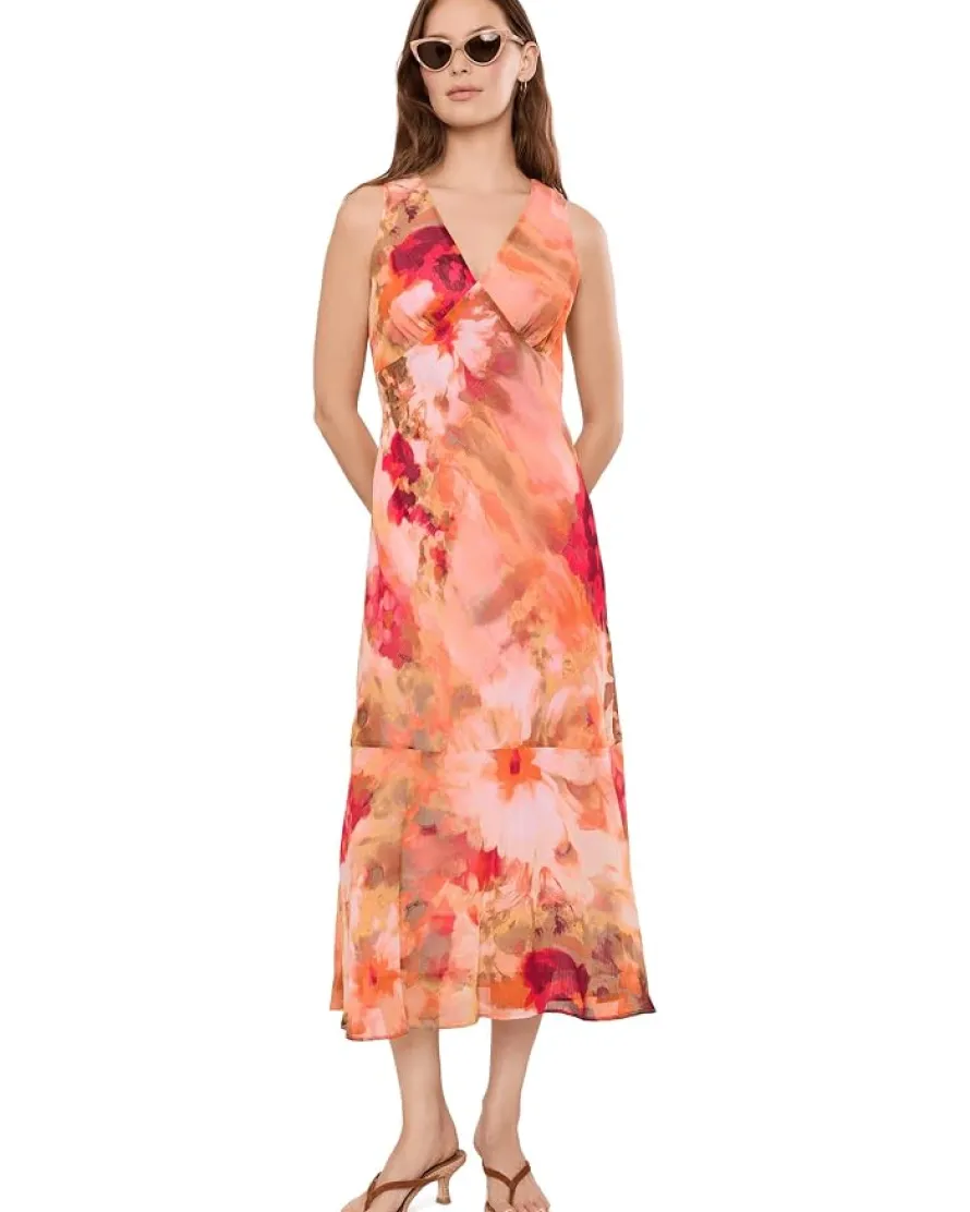 Calvin Klein Sleeveless Floral Chiffon Ruffle Hem Women's