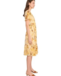 Calvin Klein Sleeve Short Floral Self Tie Dress Women's