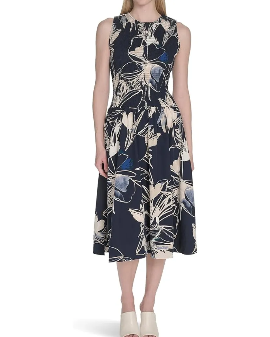 Calvin Klein Smocked Commuter Floral Dropwaist Women's