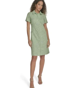 Calvin Klein Tweed Short Sleeve Collared Dress Women's