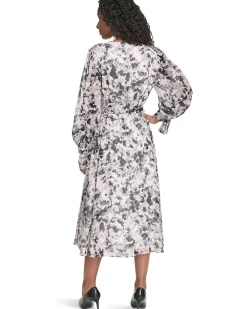 Calvin Klein V-Neck Long Sleeve Chiffon Midi Women's