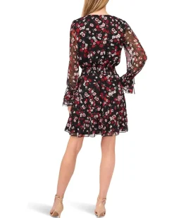 CeCe Balloon Sleeve V-Neck Smocked Waist Dress Women's