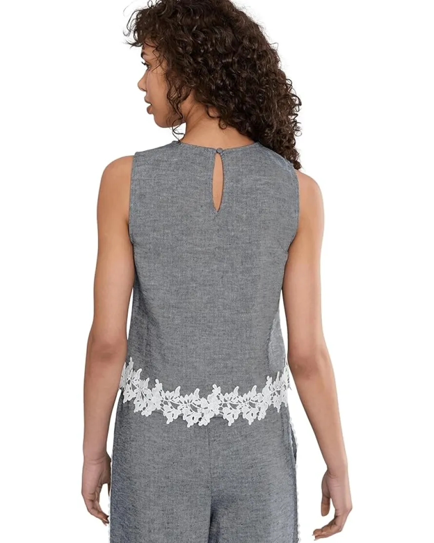 CeCe Boxy Sleeveless Applique Top Women's