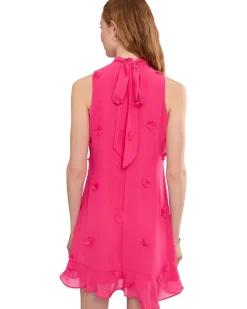 CeCe 3D Floral Applique Tie Neck Mini Dress Women's