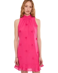 CeCe 3D Floral Applique Tie Neck Mini Dress Women's