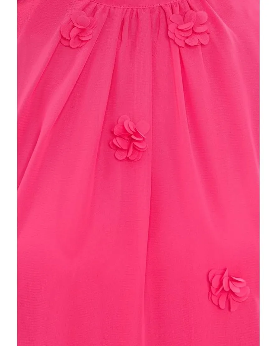 CeCe 3D Floral Applique Tie Neck Mini Dress Women's